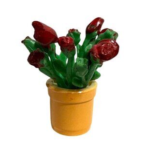 Miniature Flower Pot With Red Roses Dollhouse Garden 1.5" Tall